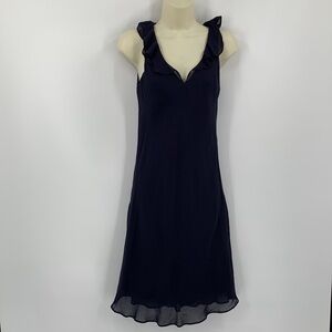 Ralph Lauren sleeveless chiffon a-line shift dress vintage navy blue Small